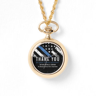 Police Retirement Anniversary Blue Line Flag Watch