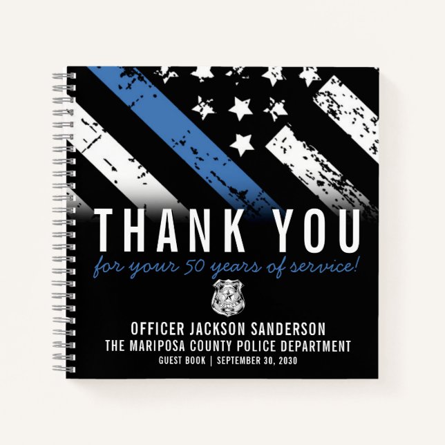 Police Retirement Anniversary Blue Line Guest Book (Front)