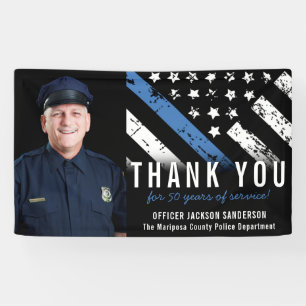 Police Retirement Anniversary Photo Blue Line Flag Banner