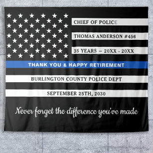 Police Retirement Anniversary Thin Blue Line Flag Tapestry