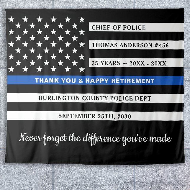 Police Retirement Anniversary Thin Blue Line Flag Tapestry (Creator Uploaded)
