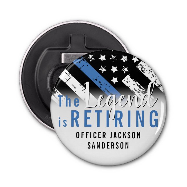 Police Retirement Blue Line Flag Law Enforcement Bottle Opener (Front)