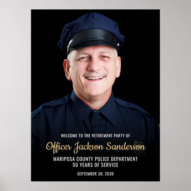 Police Retirement Blue Line Flag Photo Welcome Poster (Front)
