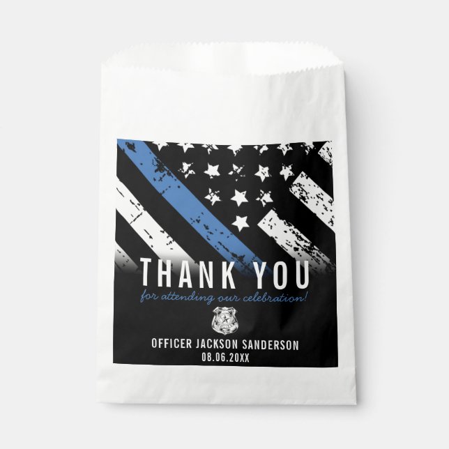 Police Retirement Blue Line Flag Thank You Favour Bags (Front)
