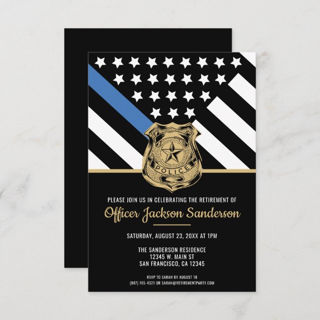 Police Retirement Blue Line Law Enforcement Invitation (Front/Back)