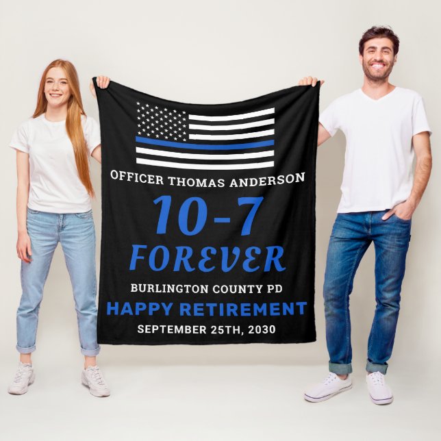 Police Retirement Gift 10-7 Thin Blue Line Flag Fleece Blanket (In Situ)