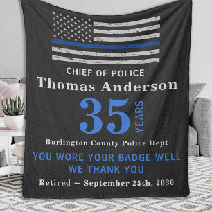 Police Retirement Gift Anniversary Thin Blue Line Fleece Blanket