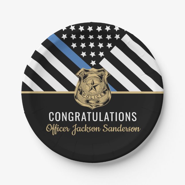 Police Retirement Law Enforcemet Thin Blue Line Paper Plate (Front)
