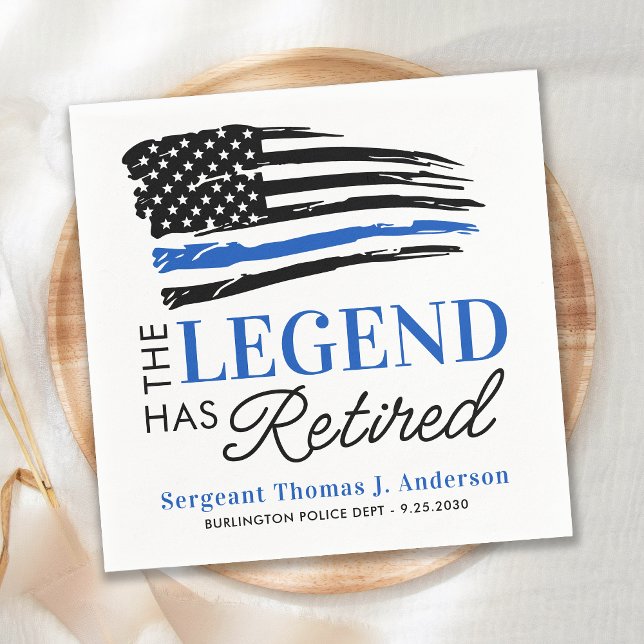 Police Retirement Legend Retired Thin Blue Line  Napkin (Creator Uploaded)