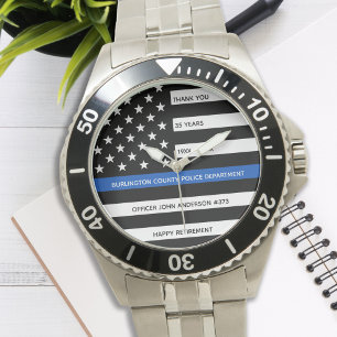 Police Retirement Modern Years Thin Blue Line Watch
