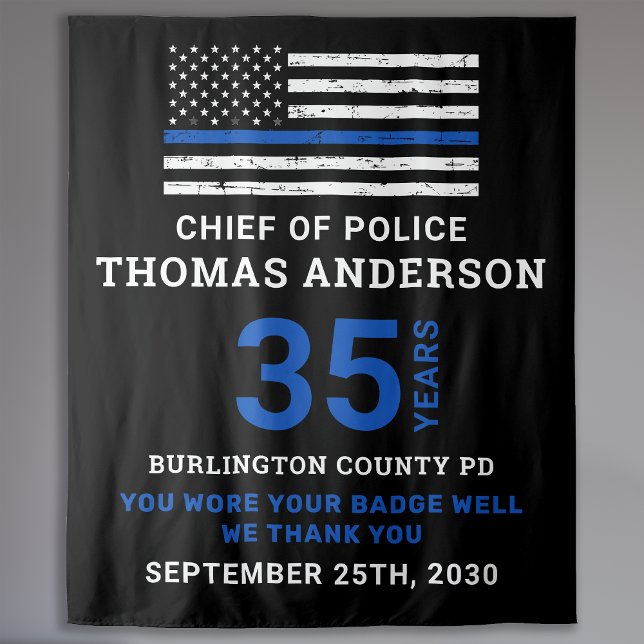 Police Retirement Party Anniversary Thin Blue Line Tapestry (Creator Uploaded)