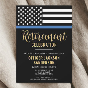 Police Retirement Party Blue Line Law Enforcement Invitation