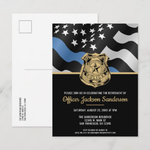 Police Retirement Party Blue Line Law Enforcement Invitation Postcard