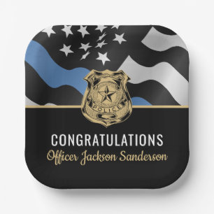 Police Retirement Party Law Enfocement Blue Line Paper Plate
