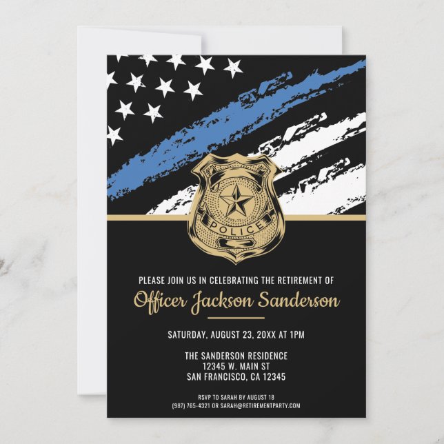 Police Retirement Party Law Enforcement Blue Line Invitation (Front)