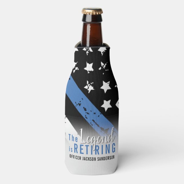 Police Retirement Party Officer Thin Blue Line Bottle Cooler (Bottle Front)