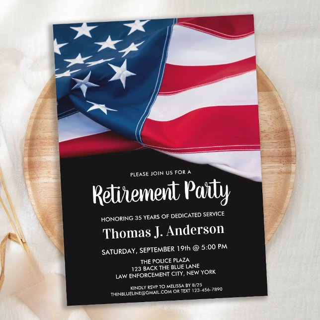 Police Retirement Party Patriotic American Flag  Invitation (Creator Uploaded)