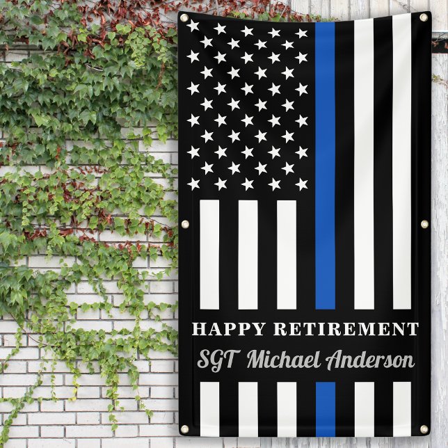 Police Retirement Party Personalise Thin Blue Line Banner (Creator Uploaded)