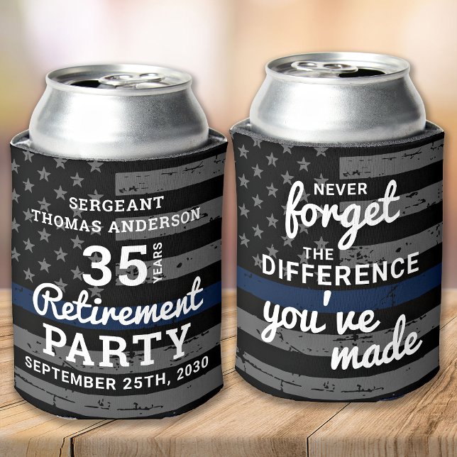 Police Retirement Party Personalise Thin Blue Line Can Cooler (Creator Uploaded)