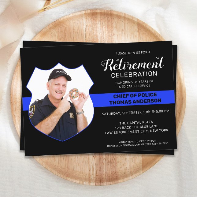 Police Retirement Party Photo Thin Blue Line Invitation (Creator Uploaded)