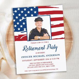 Police Retirement Party Photo USA American Flag  Invitation Postcard