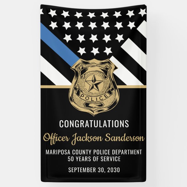 Police Retirement Party Thin Blue Line Banner (Vertical)