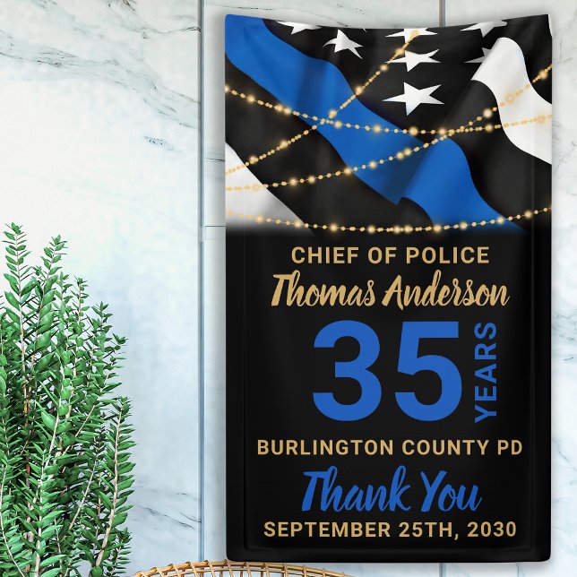 Police Retirement Party Thin Blue Line Flag Banner (Creator Uploaded)
