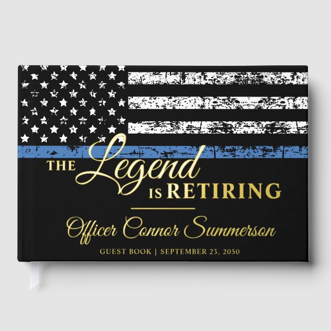 Police Retirement Party Thin Blue Line Flag Guest Book (Front)