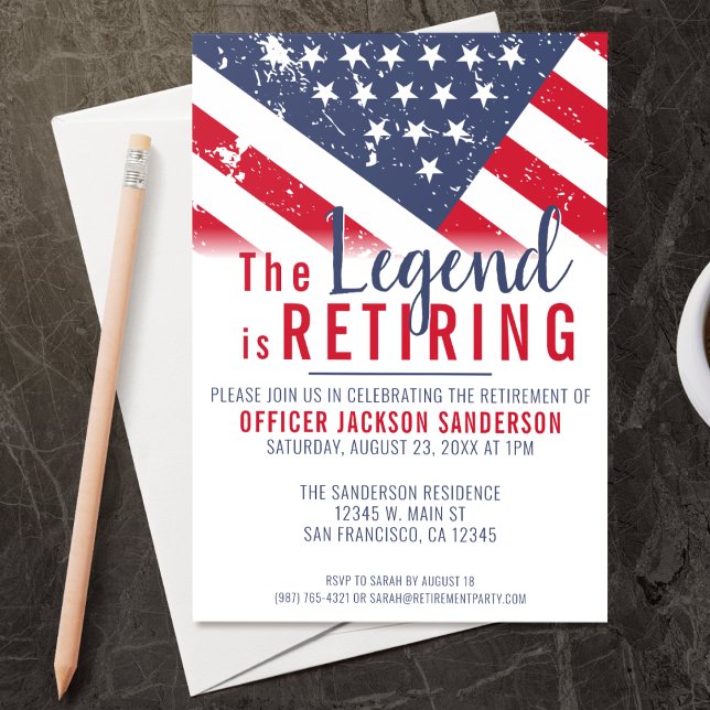Police Retirement Patriotic American Flag Invitation (A perfect retirement party invitation for a retiring law enforcement police officer, chief, sheriff!)