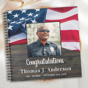 Police Retirement Personalised Photo American Flag Notebook