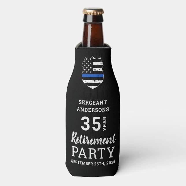 Police Retirement Personalised Thin Blue Line Bottle Cooler (Bottle Front)