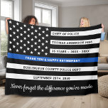 Police Retirement Personalised Thin Blue Line Flag Fleece Blanket<br><div class="desc">Thin Blue Line Police Retirement Blanket - USA American flag design in Police Flag colours, distressed design . This personalised police blanket is perfect to celebrate your retired law enforcement officer, police retirement party gifts , law enforcement retirement party. Personalise these police retirement blanket with police officers rank, name, badge...</div>