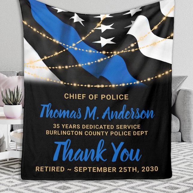 Police Retirement Personalised Thin Blue Line Flag Fleece Blanket (Creator Uploaded)