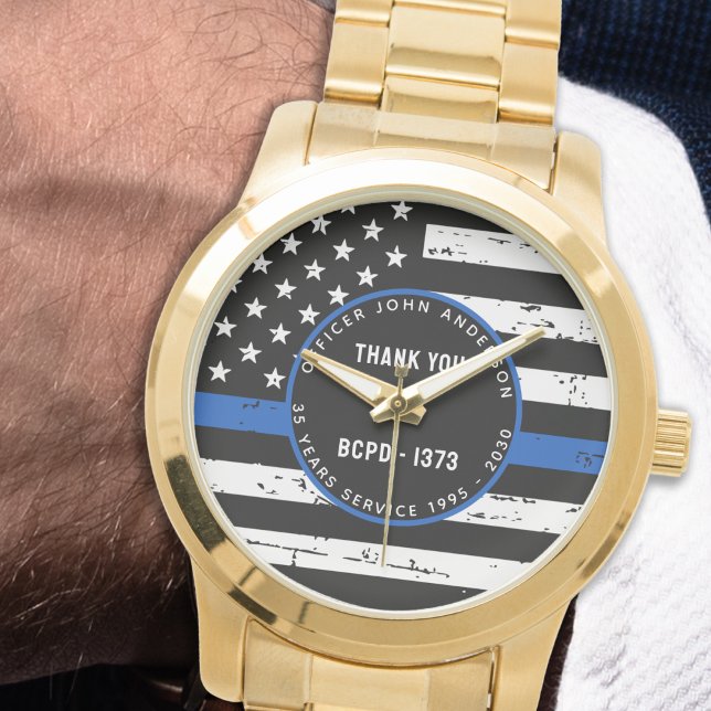 Police Retirement Personalised Thin Blue Line Flag Watch (Creator Uploaded)