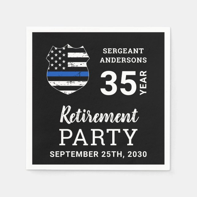 Police Retirement Personalised Thin Blue Line Napkin (Front)