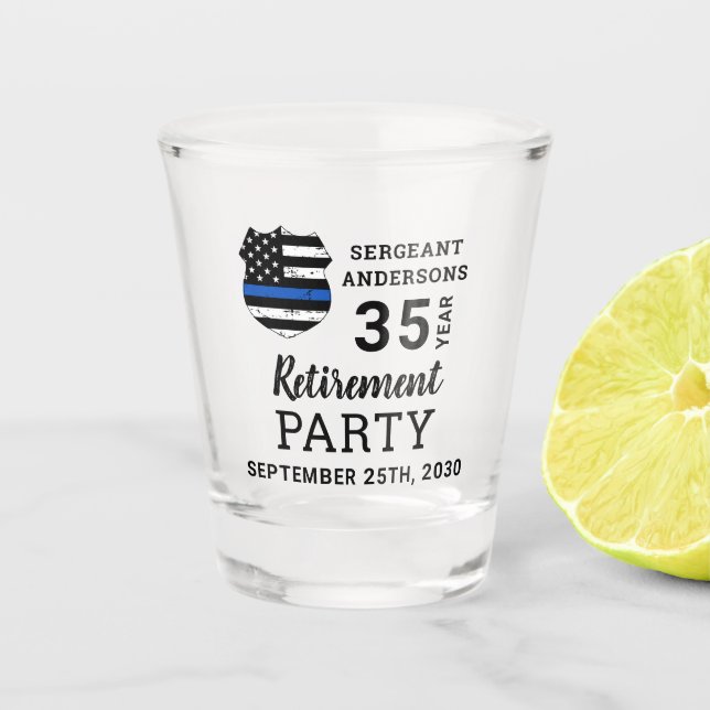 Police Retirement Personalised Thin Blue Line Shot Glass (Front)