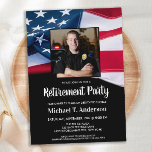 Police Retirement Photo American Flag Patriotic Invitation