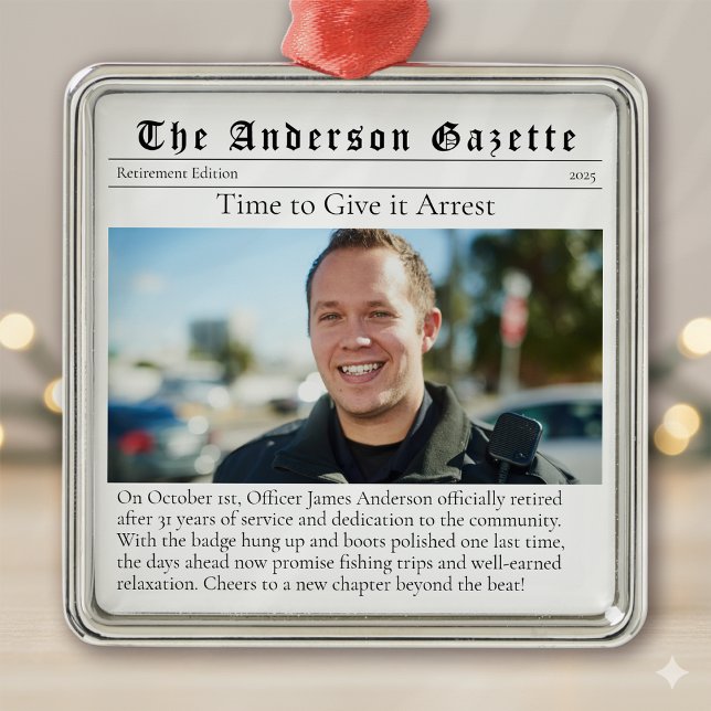 Police Retirement Photo Keepsake Newspaper Metal Tree Decoration (Creator Uploaded)