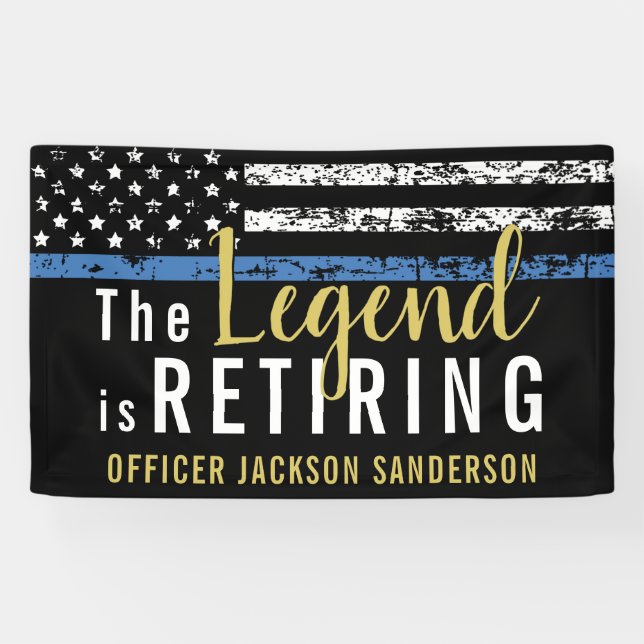 Police Retirement Thin Blue Line American Flag Banner (Horizontal)