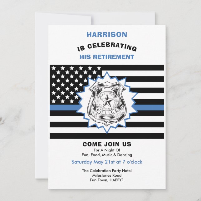 Police Retirement Thin Blue Line Celebration Party Invitation (Front)