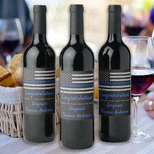 Police Retirement Thin Blue Line F Congratulations Wine Label