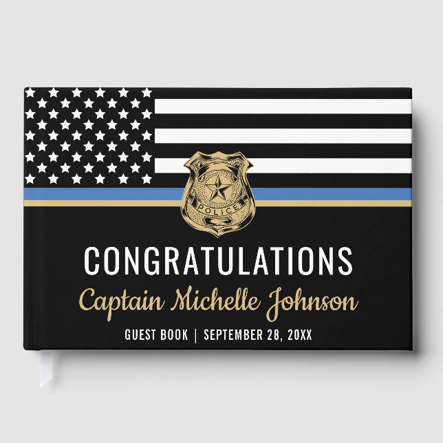 Police Retirement Thin Blue Line Flag Party Guest Book (Front)