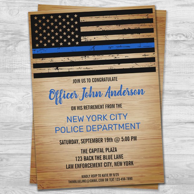Police Retirement Thin Blue Line Flag Party Invitation (Creator Uploaded)