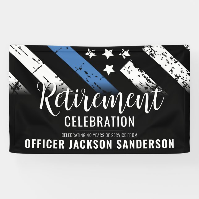 Police Retirement Thin Blue Line Law Enforcement Banner (Horizontal)