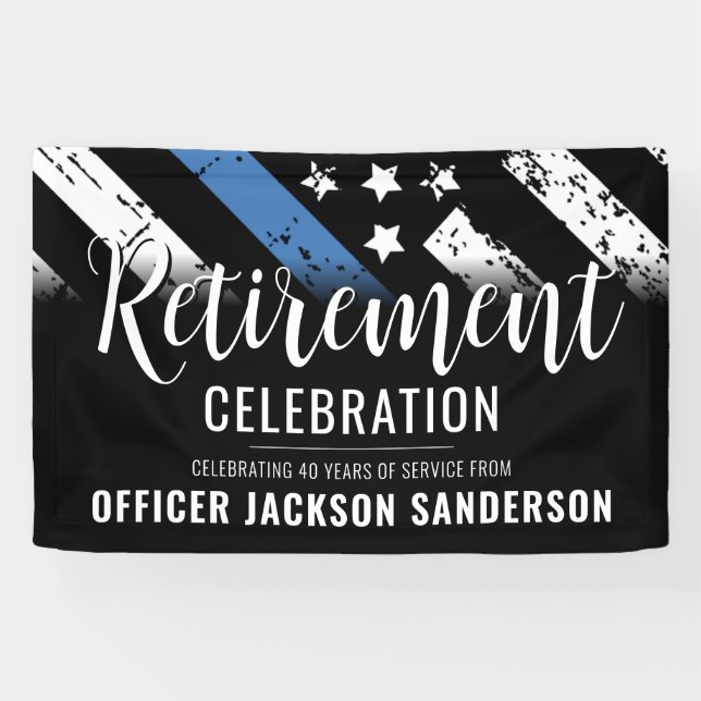 Police Retirement Thin Blue Line Law Enforcement Banner (Horizontal)