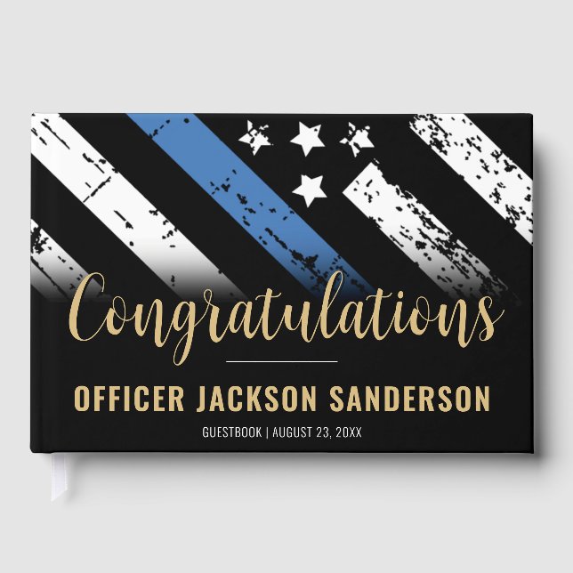 Police Retirement Thin Blue Line Law Enforcement Guest Book (Front)