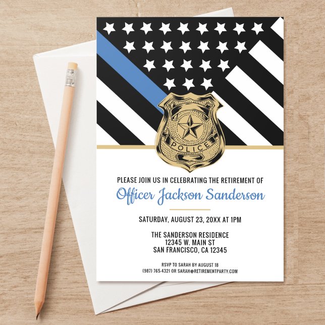 Police Retirement Thin Blue Line Law Enforcement Invitation (Perfect invitations to invite guests to honor the retiring police and law enforcement officer.)