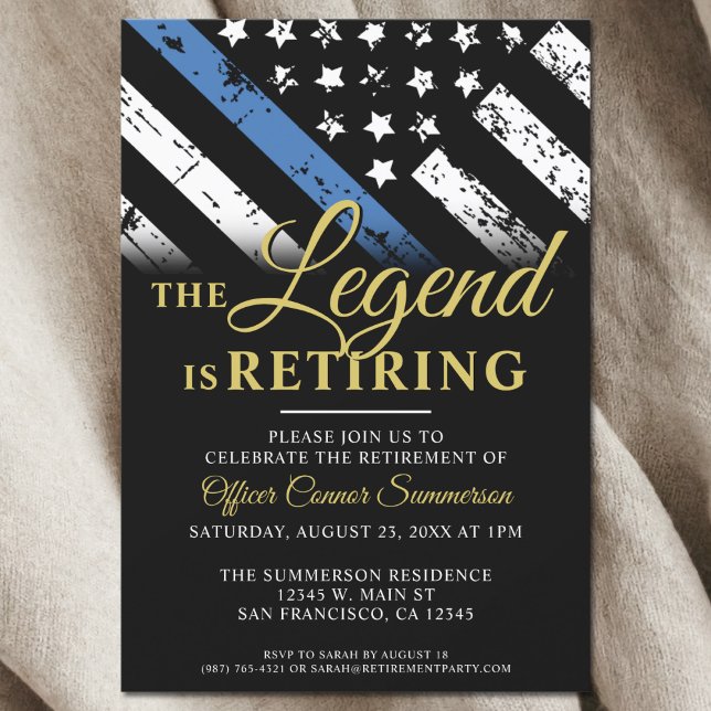 Police Retirement Thin Blue Line Law Enforcement Invitation (Police Thin Blue Line Retirement Party Invitation)