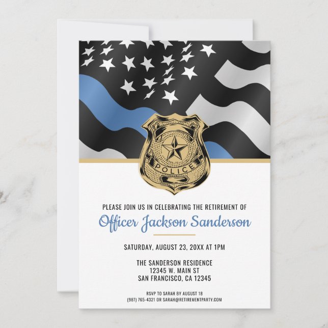 Police Retirement Thin Blue Line Law Enforcement Invitation (Front)