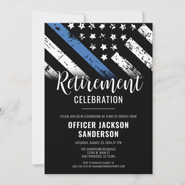 Police Retirement Thin Blue Line Law Enforcement Invitation (Front)